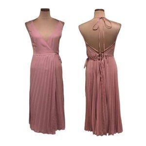 ASOS Midi Dress Size 12 Blush Pink Pleated Wrap